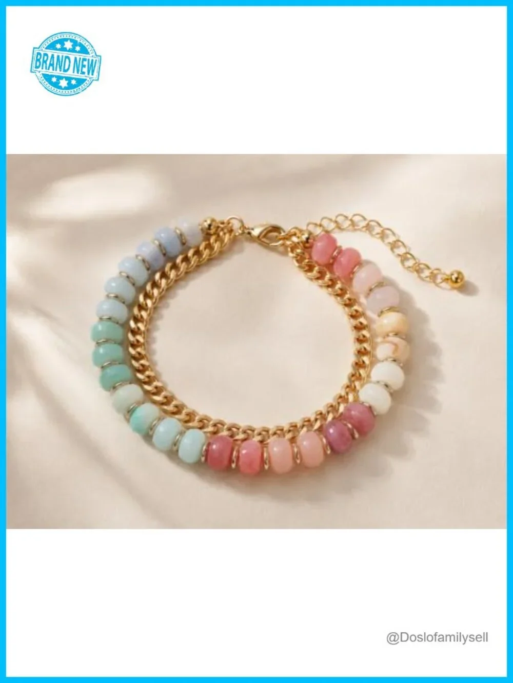 Acrylic Beaded Bracelet with Gold Chain, Lobster Clasp, Extender